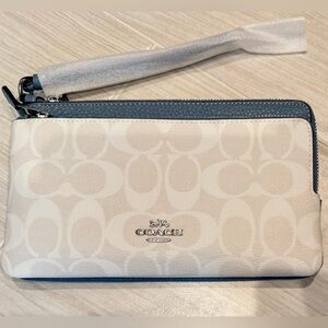 Coach - Double Zip Wallet in Blocked Signature Canvas (Chalk/Indigo) — NEW